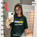 ZOMBIES eat flesh. Cotton Dri-Fit Shirt - Image 3